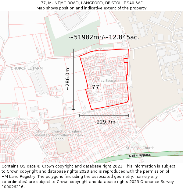 77, MUNTJAC ROAD, LANGFORD, BRISTOL, BS40 5AF: Plot and title map