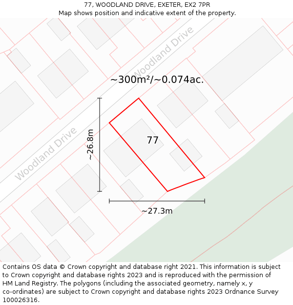 77, WOODLAND DRIVE, EXETER, EX2 7PR: Plot and title map