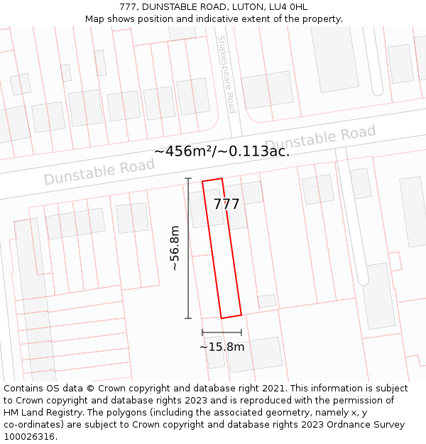 777, DUNSTABLE ROAD, LUTON, LU4 0HL: Plot and title map