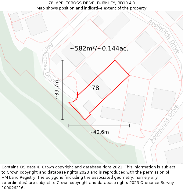 78, APPLECROSS DRIVE, BURNLEY, BB10 4JR: Plot and title map