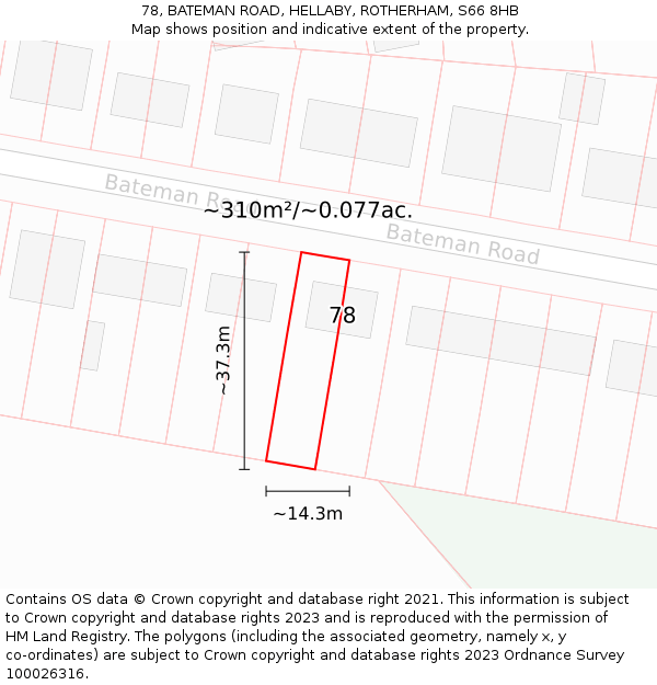 78, BATEMAN ROAD, HELLABY, ROTHERHAM, S66 8HB: Plot and title map