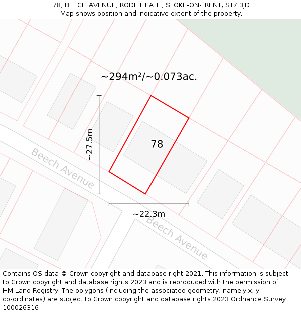 78, BEECH AVENUE, RODE HEATH, STOKE-ON-TRENT, ST7 3JD: Plot and title map