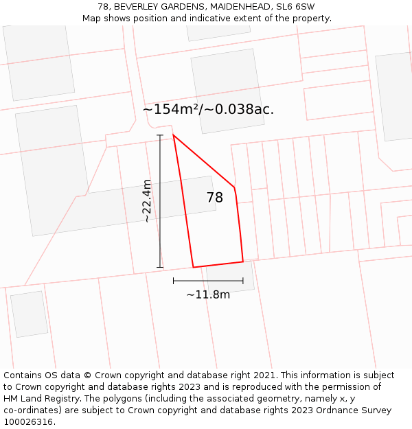 78, BEVERLEY GARDENS, MAIDENHEAD, SL6 6SW: Plot and title map