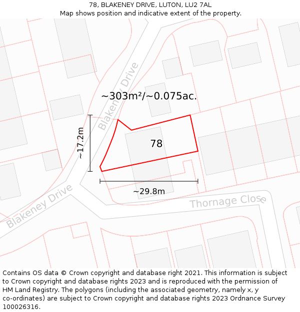 78, BLAKENEY DRIVE, LUTON, LU2 7AL: Plot and title map