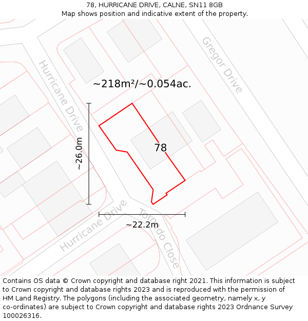 78, HURRICANE DRIVE, CALNE, SN11 8GB: Plot and title map