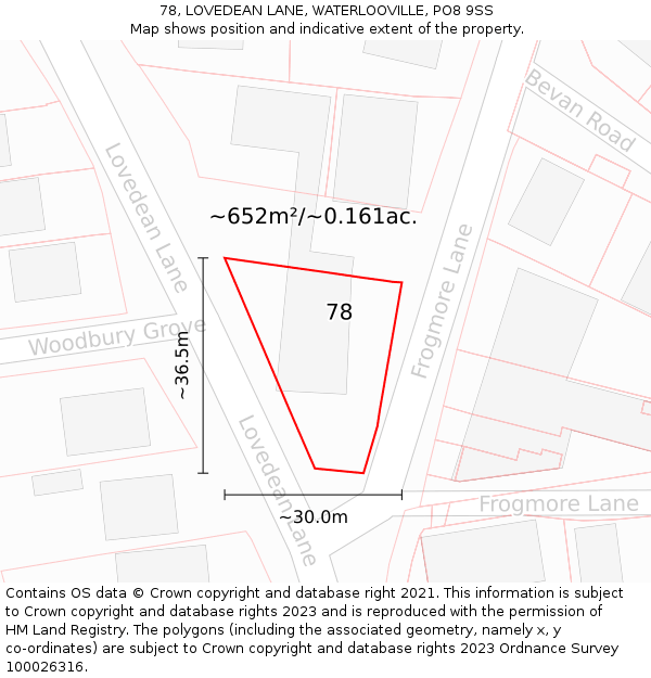 78, LOVEDEAN LANE, WATERLOOVILLE, PO8 9SS: Plot and title map