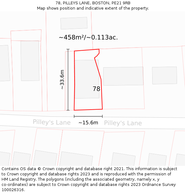 78, PILLEYS LANE, BOSTON, PE21 9RB: Plot and title map