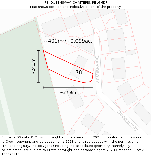 78, QUEENSWAY, CHATTERIS, PE16 6DF: Plot and title map