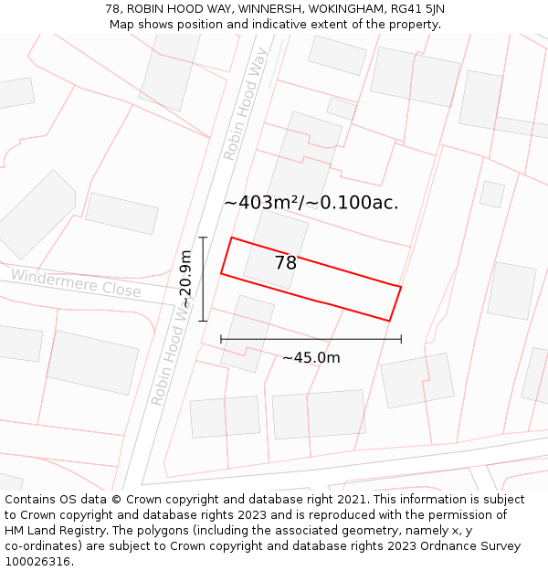 78, ROBIN HOOD WAY, WINNERSH, WOKINGHAM, RG41 5JN: Plot and title map