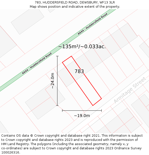 783, HUDDERSFIELD ROAD, DEWSBURY, WF13 3LR: Plot and title map