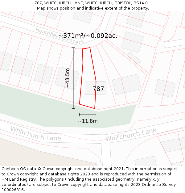787, WHITCHURCH LANE, WHITCHURCH, BRISTOL, BS14 0JL: Plot and title map