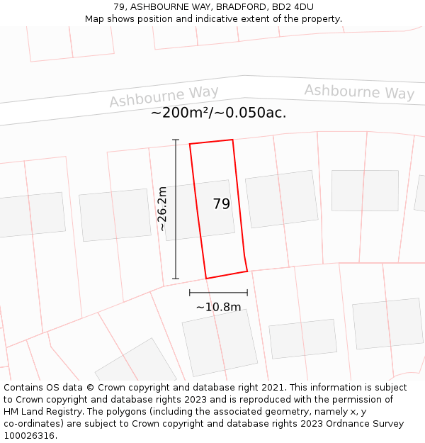 79, ASHBOURNE WAY, BRADFORD, BD2 4DU: Plot and title map