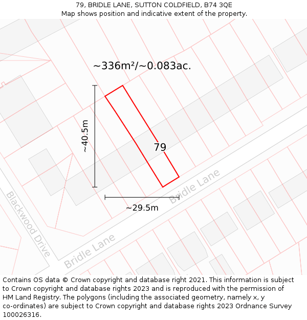 79, BRIDLE LANE, SUTTON COLDFIELD, B74 3QE: Plot and title map