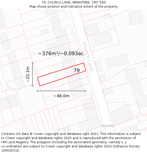79, CHURCH LANE, BRAINTREE, CM7 5SD: Plot and title map
