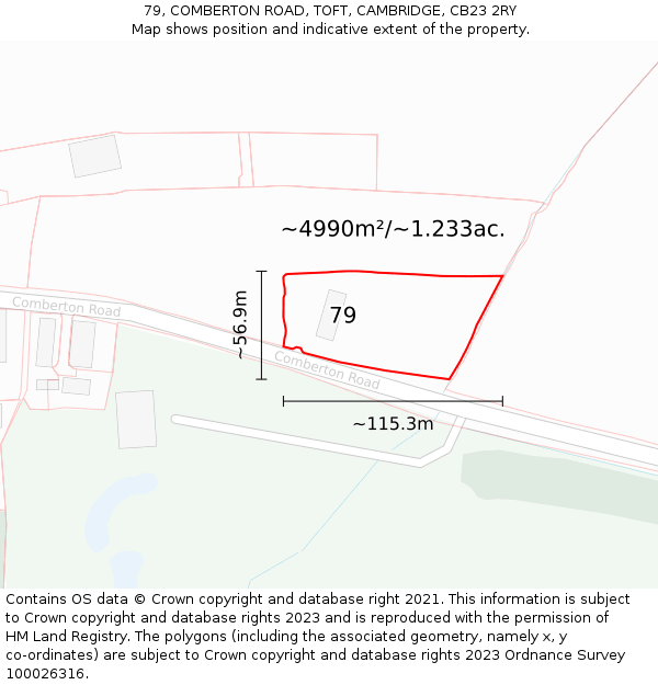 79, COMBERTON ROAD, TOFT, CAMBRIDGE, CB23 2RY: Plot and title map