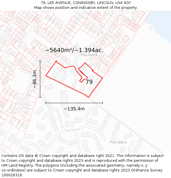 79, LEE AVENUE, CONINGSBY, LINCOLN, LN4 4GY: Plot and title map