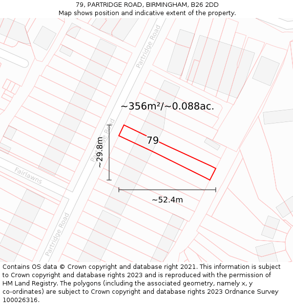 79, PARTRIDGE ROAD, BIRMINGHAM, B26 2DD: Plot and title map