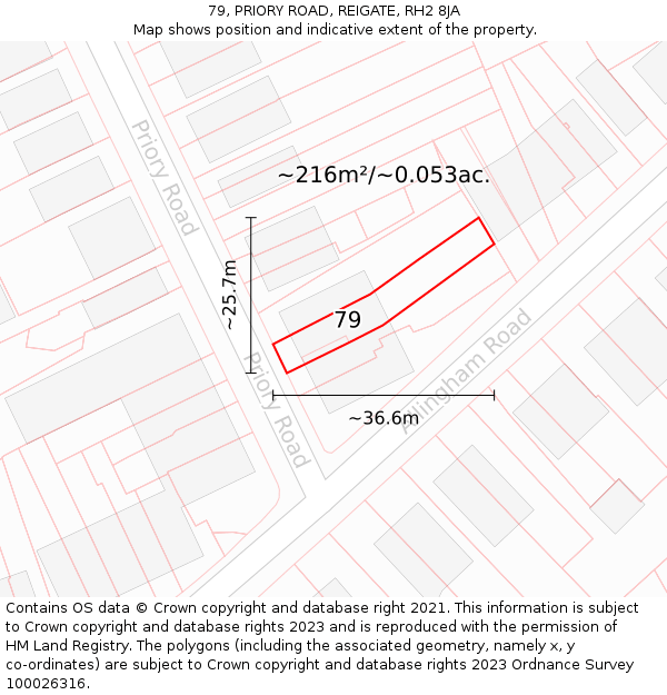 79, PRIORY ROAD, REIGATE, RH2 8JA: Plot and title map