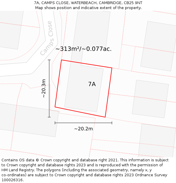 7A, CAMPS CLOSE, WATERBEACH, CAMBRIDGE, CB25 9NT: Plot and title map