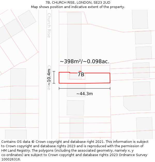 7B, CHURCH RISE, LONDON, SE23 2UD: Plot and title map