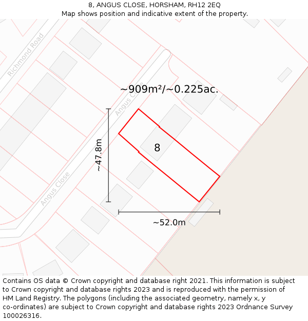 8, ANGUS CLOSE, HORSHAM, RH12 2EQ: Plot and title map