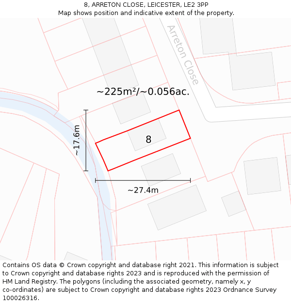 8, ARRETON CLOSE, LEICESTER, LE2 3PP: Plot and title map