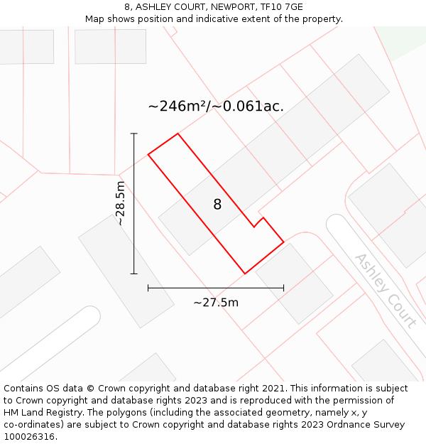 8, ASHLEY COURT, NEWPORT, TF10 7GE: Plot and title map