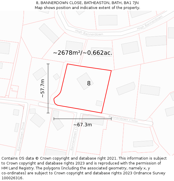 8, BANNERDOWN CLOSE, BATHEASTON, BATH, BA1 7JN: Plot and title map
