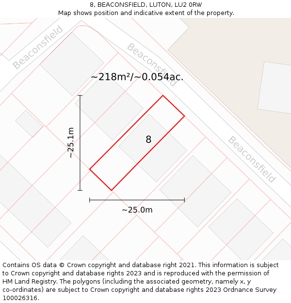 8, BEACONSFIELD, LUTON, LU2 0RW: Plot and title map