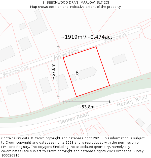 8, BEECHWOOD DRIVE, MARLOW, SL7 2DJ: Plot and title map