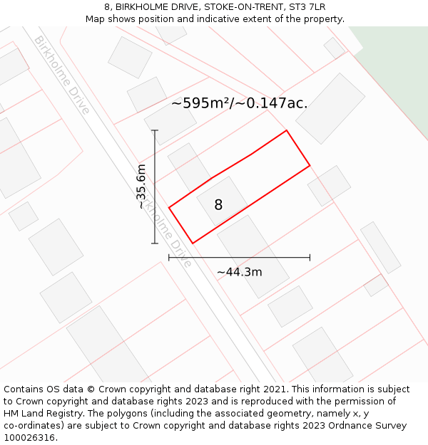 8, BIRKHOLME DRIVE, STOKE-ON-TRENT, ST3 7LR: Plot and title map