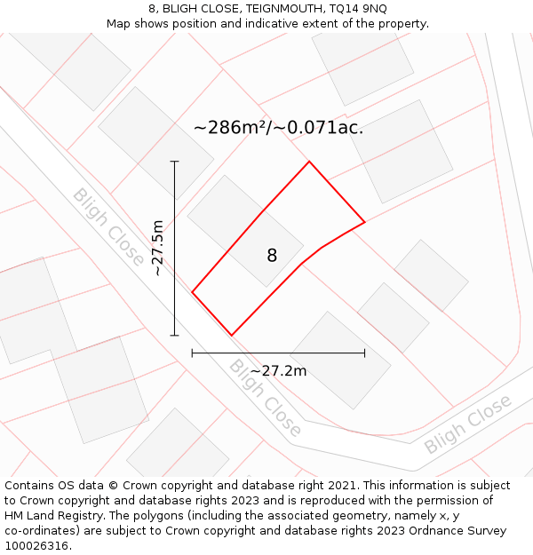8, BLIGH CLOSE, TEIGNMOUTH, TQ14 9NQ: Plot and title map