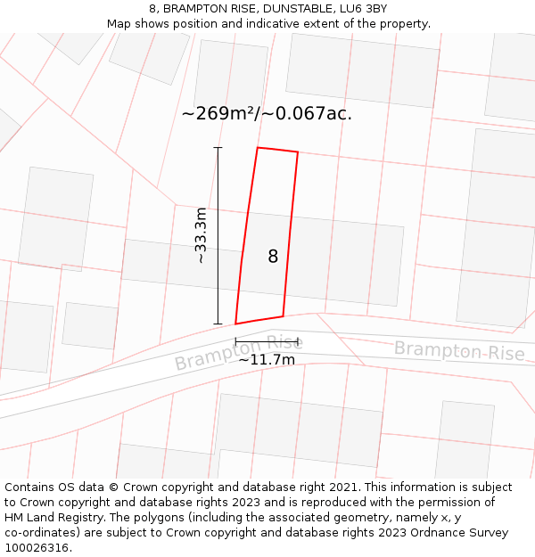 8, BRAMPTON RISE, DUNSTABLE, LU6 3BY: Plot and title map