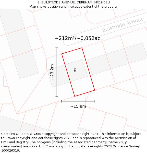 8, BULSTRODE AVENUE, DEREHAM, NR19 1EU: Plot and title map
