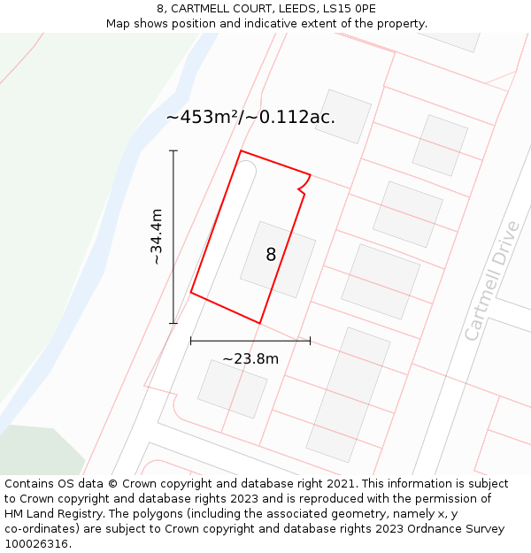8, CARTMELL COURT, LEEDS, LS15 0PE: Plot and title map