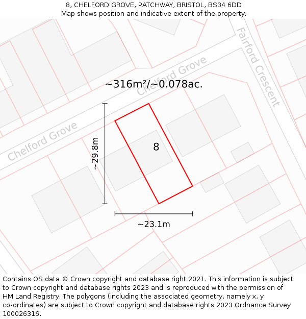 8, CHELFORD GROVE, PATCHWAY, BRISTOL, BS34 6DD: Plot and title map