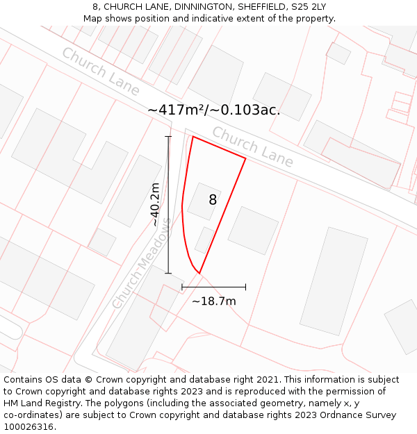 8, CHURCH LANE, DINNINGTON, SHEFFIELD, S25 2LY: Plot and title map