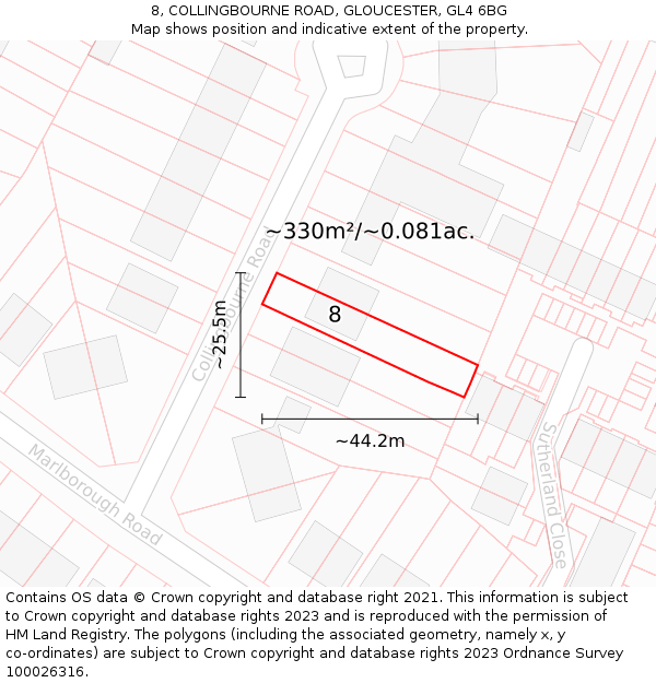 8, COLLINGBOURNE ROAD, GLOUCESTER, GL4 6BG: Plot and title map