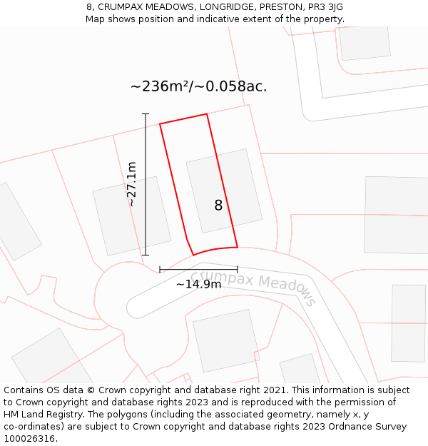 8, CRUMPAX MEADOWS, LONGRIDGE, PRESTON, PR3 3JG: Plot and title map