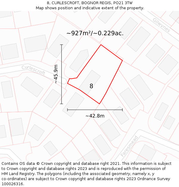 8, CURLESCROFT, BOGNOR REGIS, PO21 3TW: Plot and title map