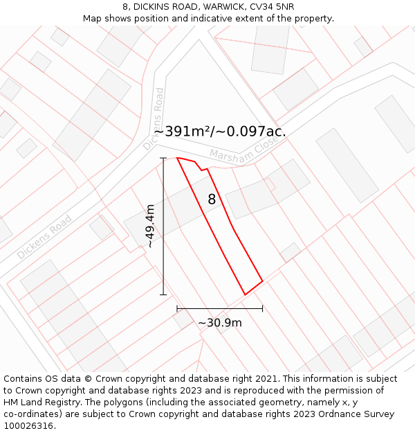 8, DICKINS ROAD, WARWICK, CV34 5NR: Plot and title map