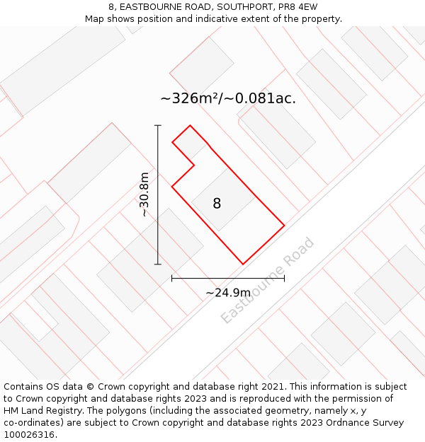 8, EASTBOURNE ROAD, SOUTHPORT, PR8 4EW: Plot and title map