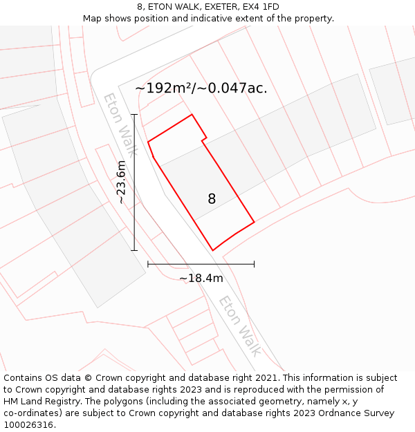 8, ETON WALK, EXETER, EX4 1FD: Plot and title map
