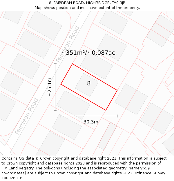8, FAIRDEAN ROAD, HIGHBRIDGE, TA9 3JR: Plot and title map