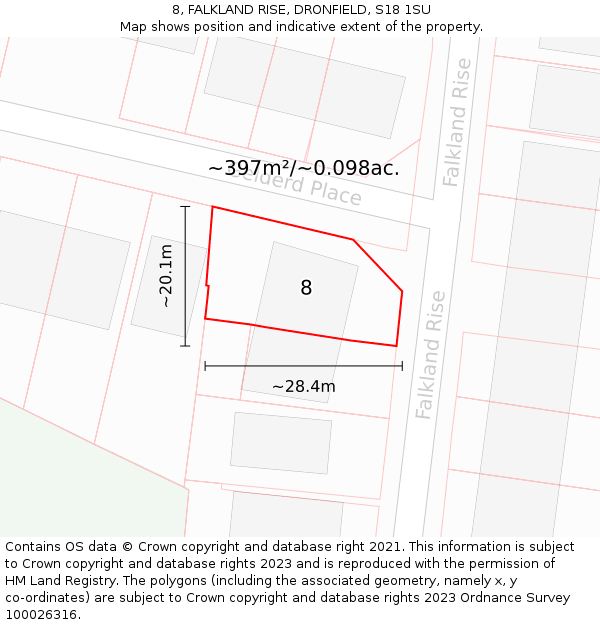 8, FALKLAND RISE, DRONFIELD, S18 1SU: Plot and title map