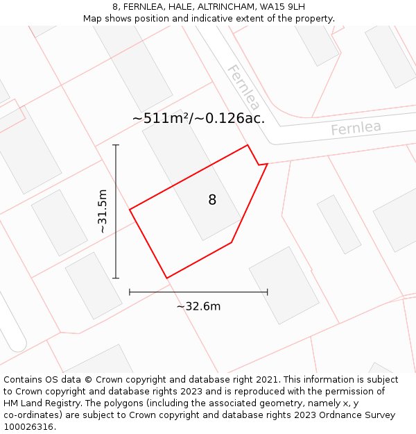 8, FERNLEA, HALE, ALTRINCHAM, WA15 9LH: Plot and title map