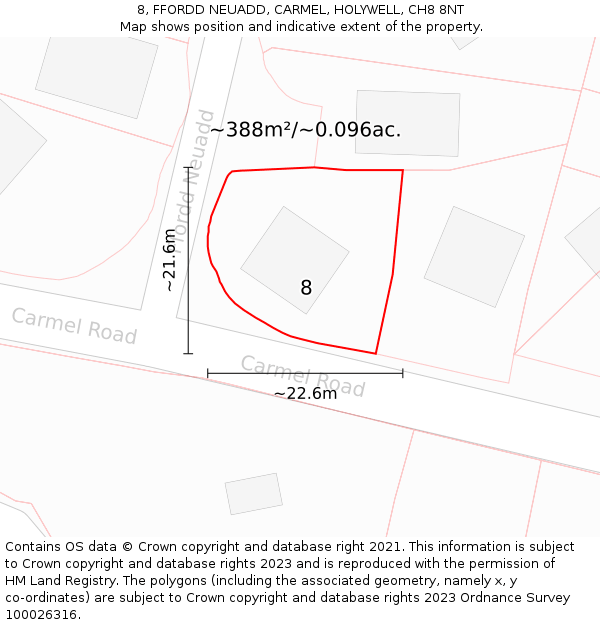 8, FFORDD NEUADD, CARMEL, HOLYWELL, CH8 8NT: Plot and title map