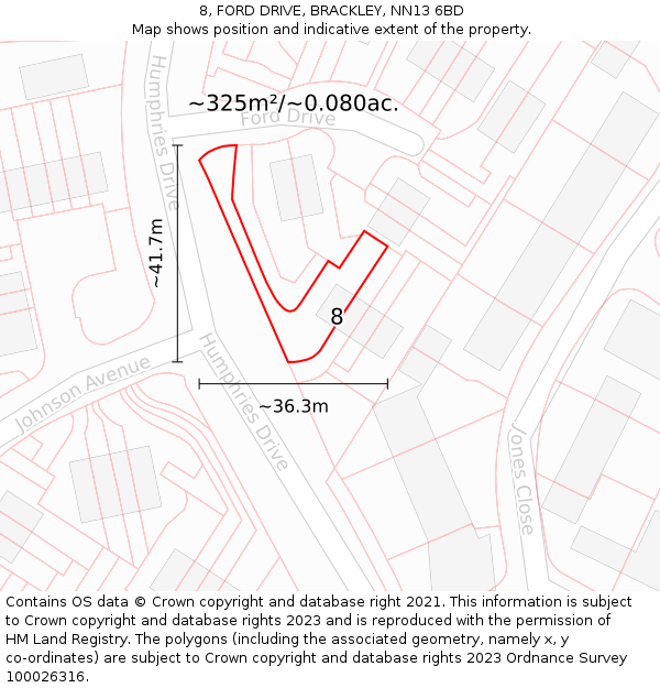 8, FORD DRIVE, BRACKLEY, NN13 6BD: Plot and title map