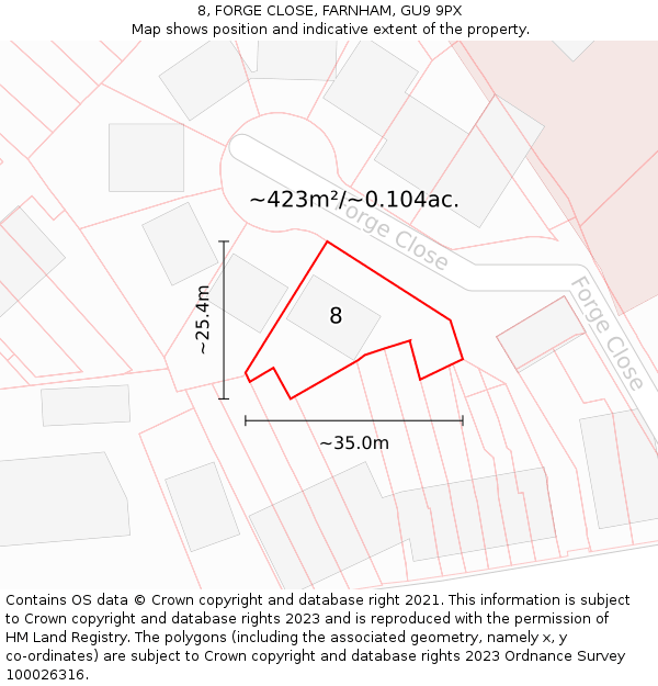 8, FORGE CLOSE, FARNHAM, GU9 9PX: Plot and title map