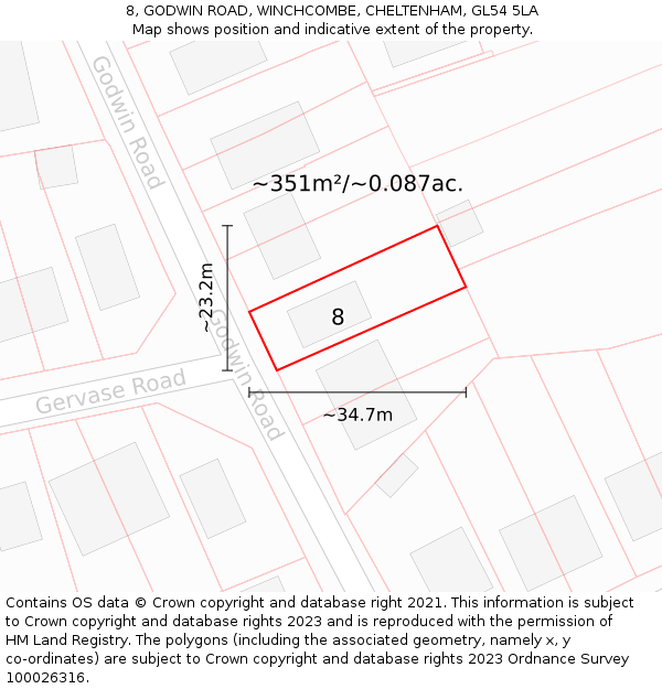8, GODWIN ROAD, WINCHCOMBE, CHELTENHAM, GL54 5LA: Plot and title map